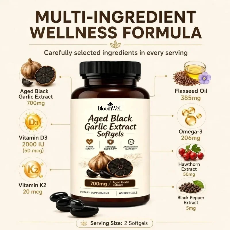 Aged Black Garlic Capsules 1000mg Per Serving, Containing SAC Antioxidant Health-60 Capsules