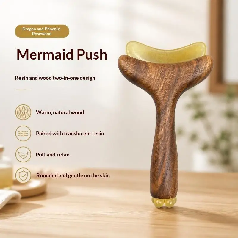 Wooden Handle Facial Massage Tool Ergonomic Grip Self Care Gift Gua Sha Board Smooth Rounded Edges Portable