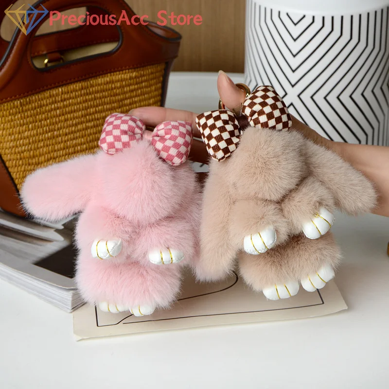 Mini Rabbit Hair Bow Pendant Bag Strap Car Key Chain Cute Bunny Couple Pendant Cute Keychain Key Chains