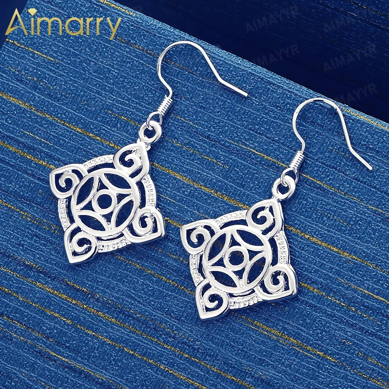 925 Sterling Silver Square Hollow Pattern Earrings for Women's Parties Banquets Weddings High-quality Fashion Jewelry