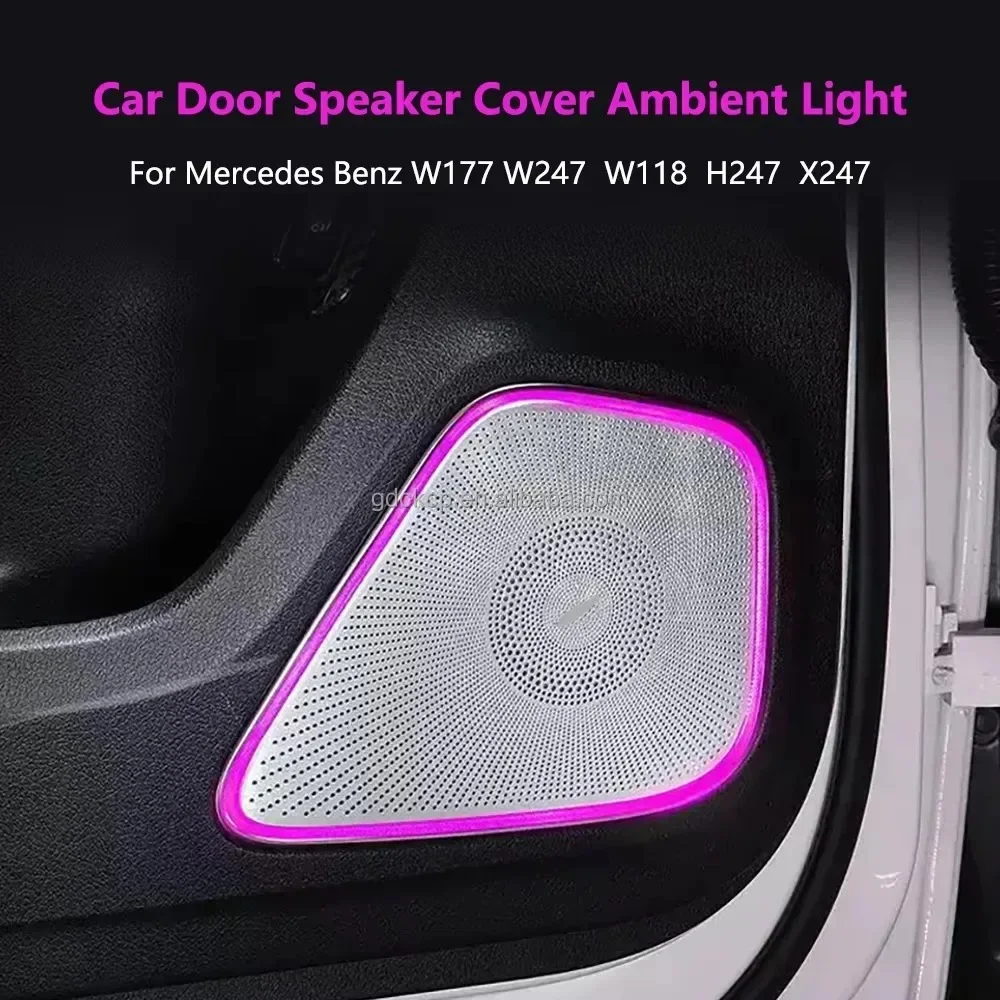 For Benz New A/B/CLA/GLA/GLB  W177 W118 W247 LED Horn Audio Trim Cover Car Midrange Speaker Cover 64 Colors Ambient Light