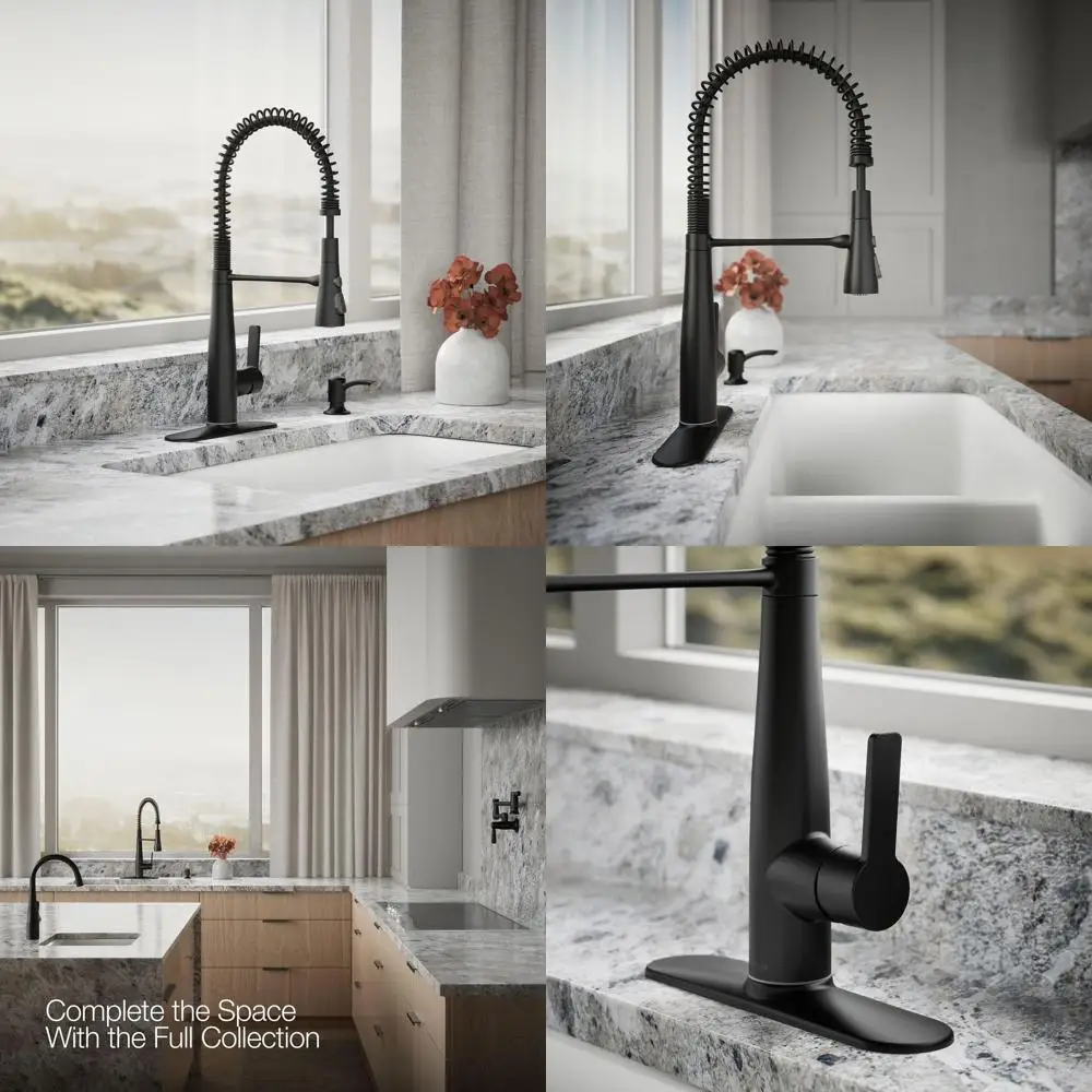 

Матовый черный полупрофессиональный кухонный смеситель с выдвижным распылителем и дозатором для мыла