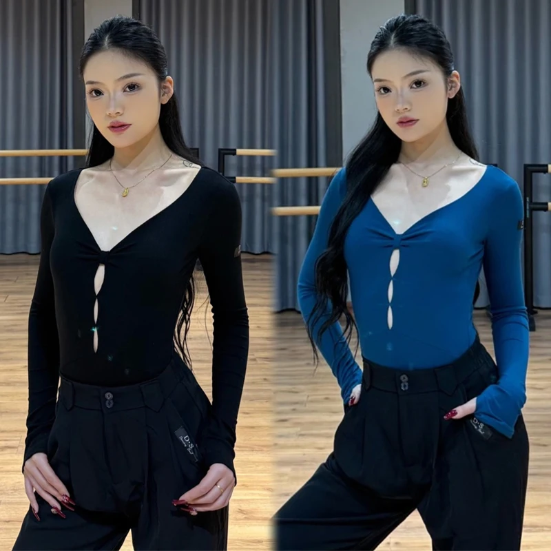 

Женские топы для латинских танцев, женские топы с длинными рукавами для тренировок по латинским танцам, топы для взрослых, румба, бальные танцы, тренировочная одежда SL14533