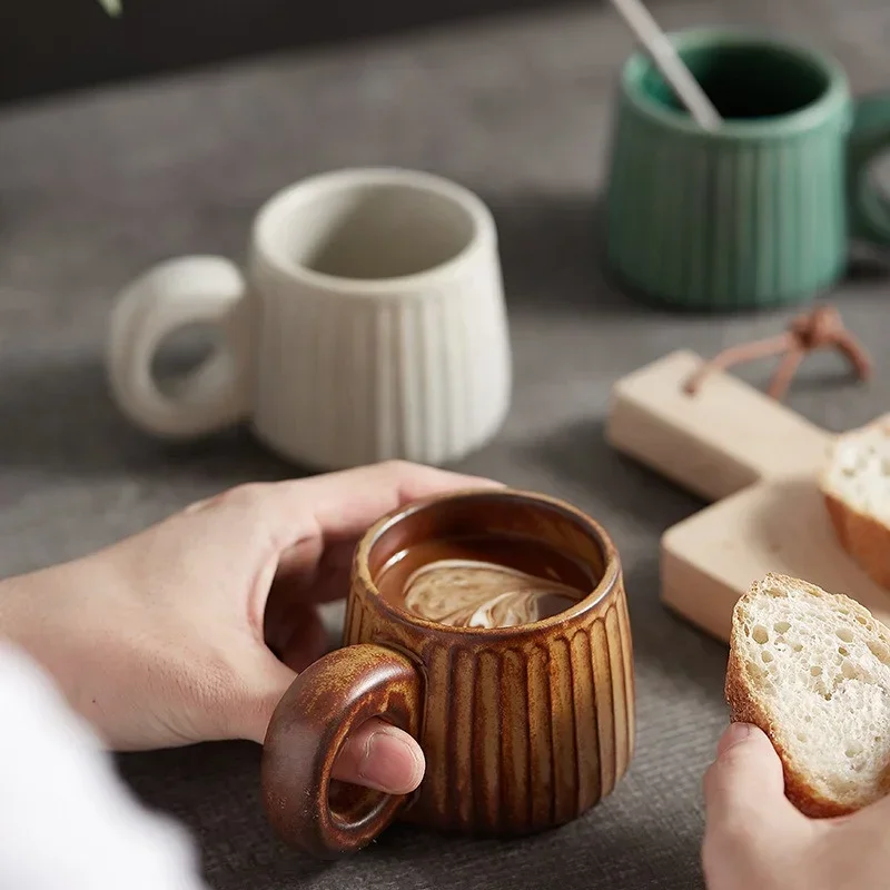 

250ml Rough Pottery Coffee Cup Nordic Retro Handmade Ceramic Mugs Personality Water Tea Cup Pull Flower Latte Breakfast Cups Mug