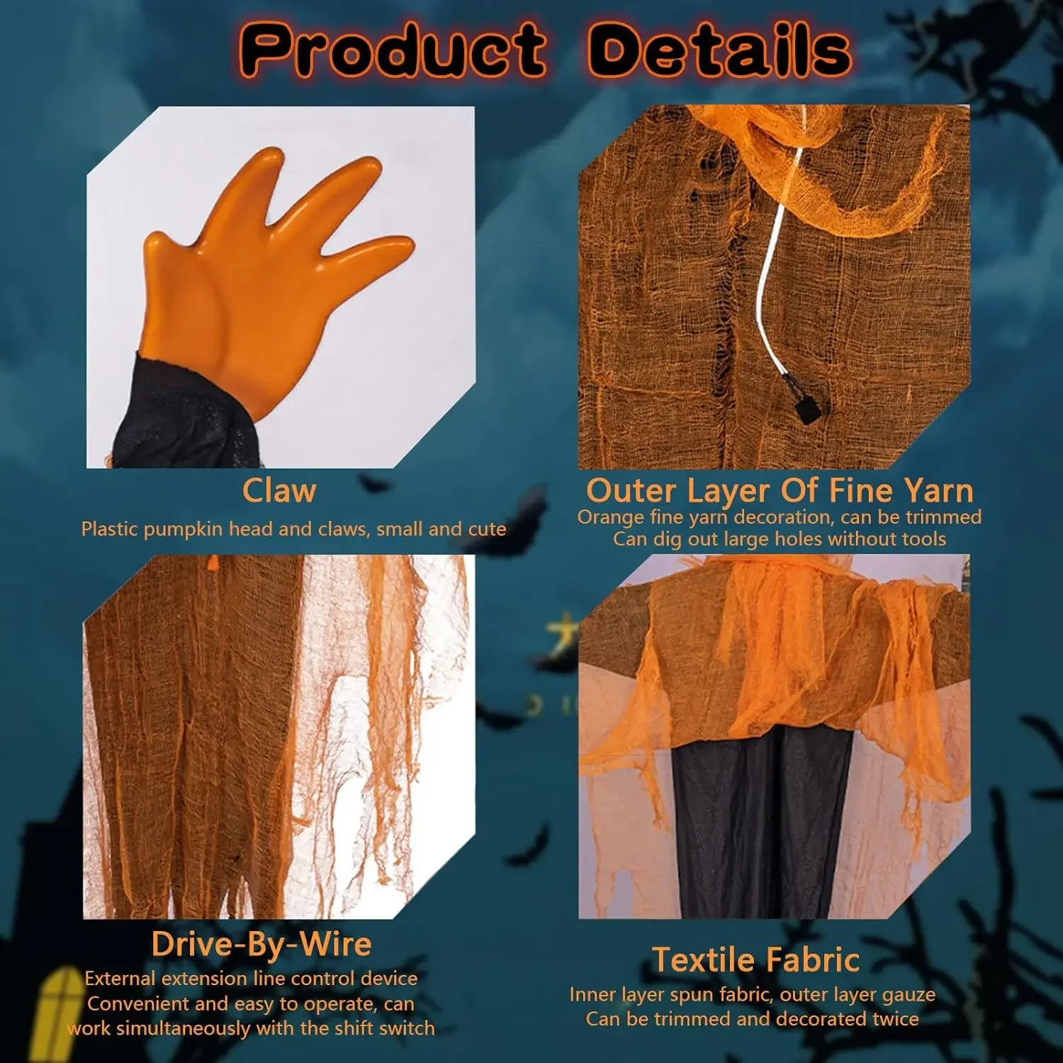 Halloween Decoration Ghost Pumpkin Party Decoration Hanging Head Green Light Rotating Head Pumpkin Glow Sound Hanging