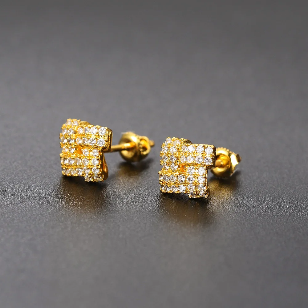 Gold Color Stud Earrings for Women Simple Geometry Zircon Crystal Earings Punk Fashion Jewelry Streetwear Ear Accessories OHE128
