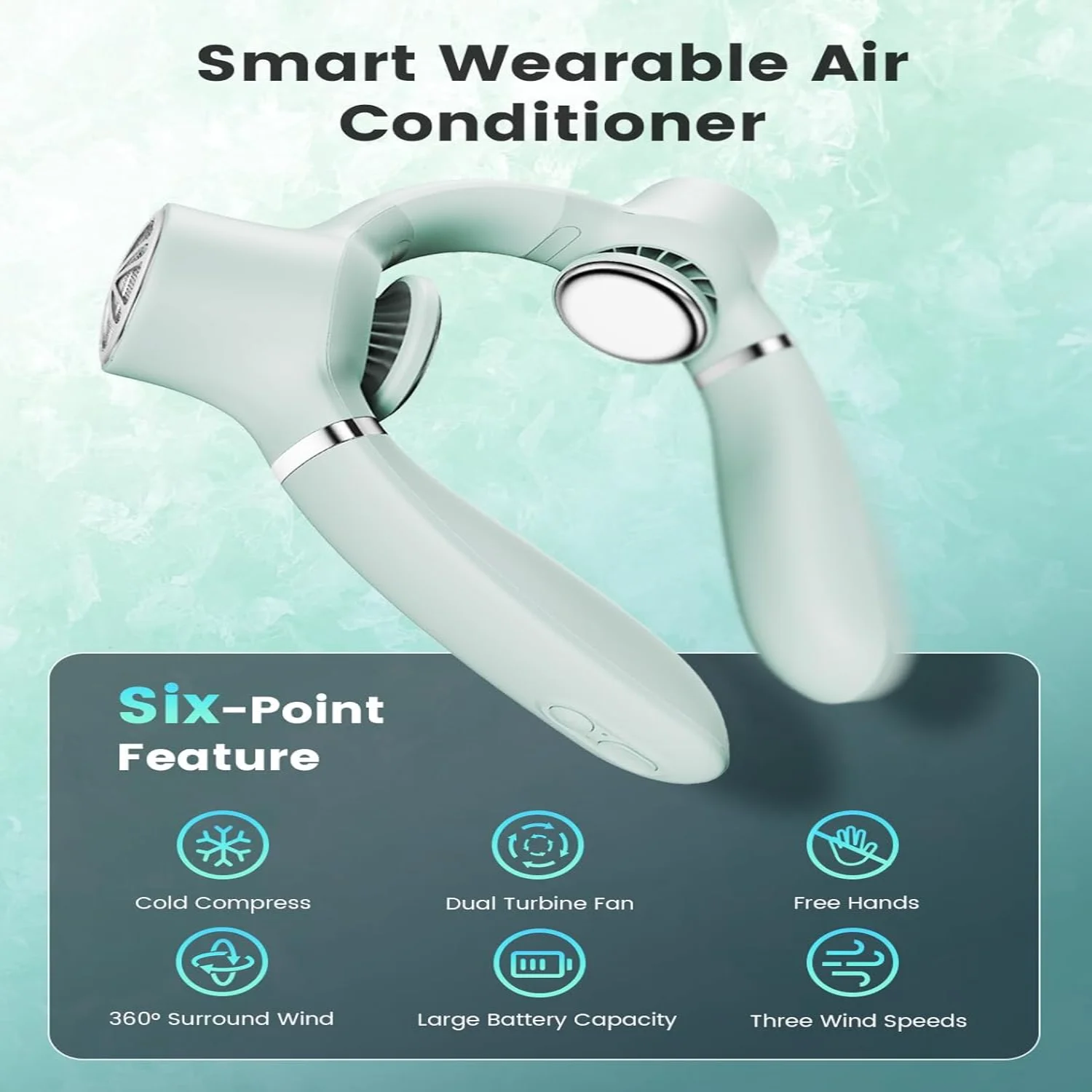 Neck Air Conditioner Fan, Portable Neck Fan with Refrigerating Chip, ° Around Cooling Neck Fan, 4000mAh Rechargeable Personal H