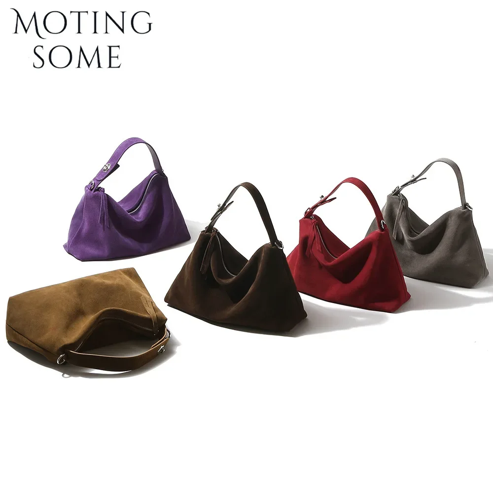 Motingsome Top Quality Suede Bag Woman Crossbody Pillow Bag Niche Lady Literary Shoulder Bag Matte Cowhide Commuting 2024 New