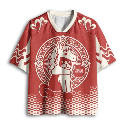 This Is My Year Cat In Horse Mask Print Men V Neck Mesh Jersey Retro Pattern Short Sleeve Top