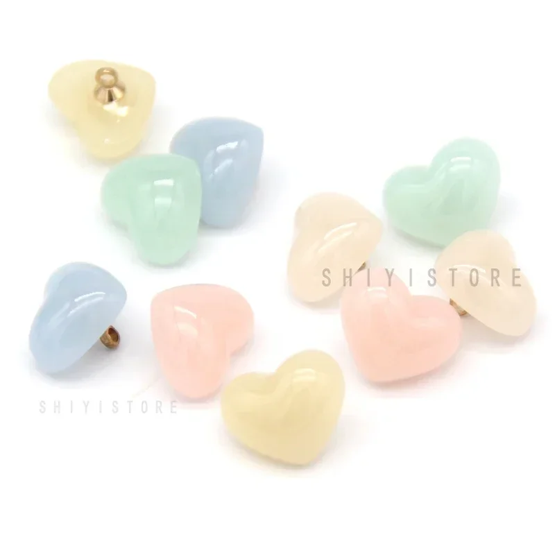 10pcs Candy Color Heart Pearl Metal Shank Buttons For Clothing Kids Shirt Dress Wedding Decorative Sewing Accessories Wholesale