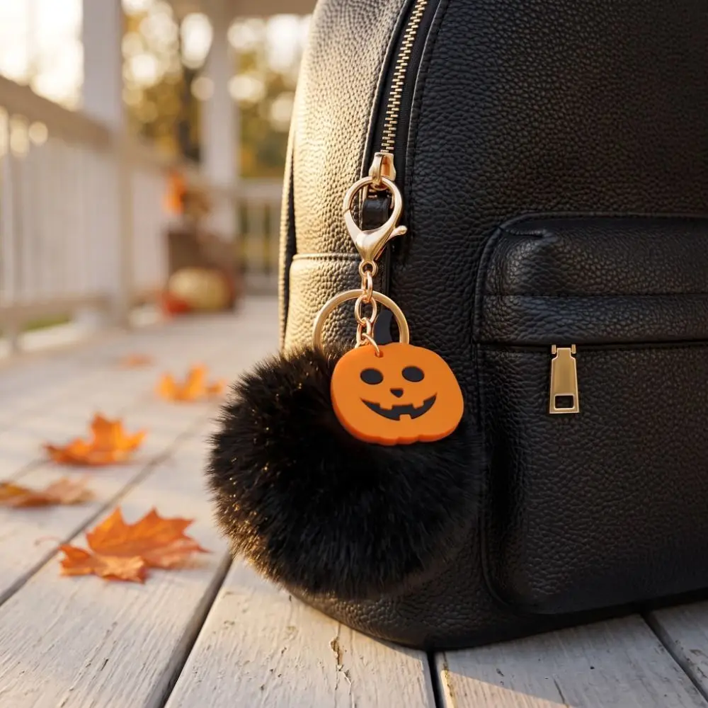 Handbag Charm Fluffy Halloween Keychain Cartoon Faux Rabbit Fur Ball Pendant Pumpkin/Ghost Soft Bag Charm Backpack Decor