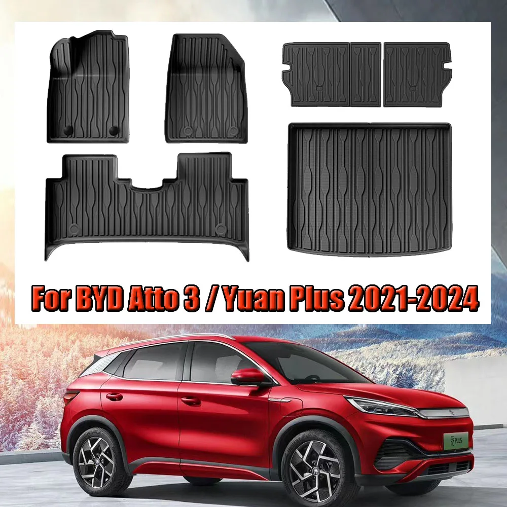 

For BYD Atto 3 / YUAN PLUS 2021-2024 TPE Floor Mats and Backrest Mat, All Weather rubber Floor Liners Trunk Mat Heavy Duty Pad