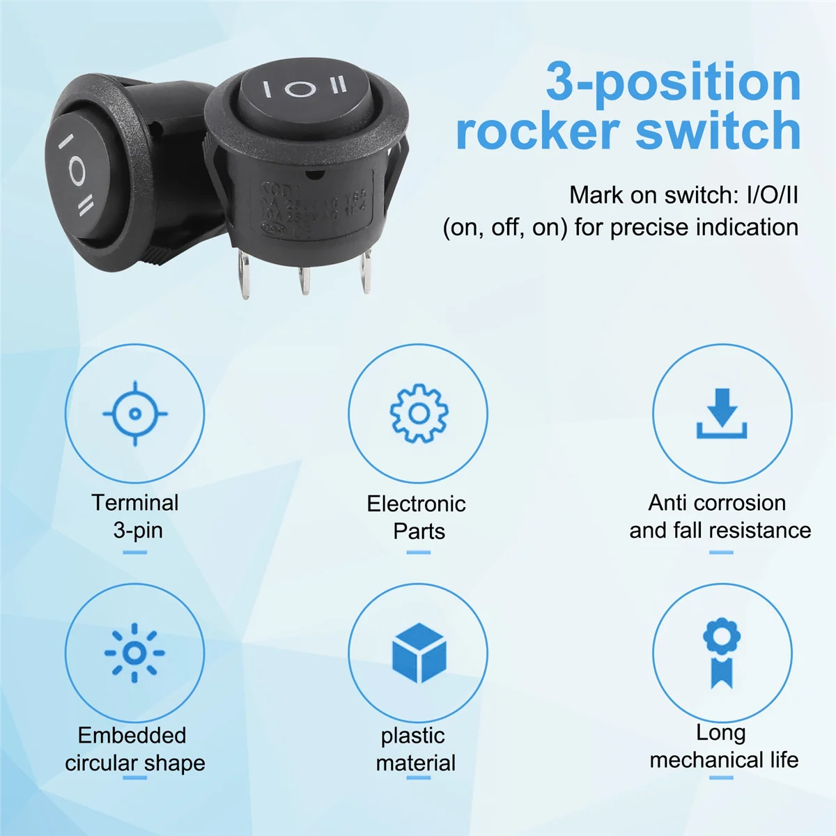 RUAI 2 x AC 6A/250V 10A/125V 3 Pin SPDT ON/OFF/ON 3 Position Round Boat Rocker Switch