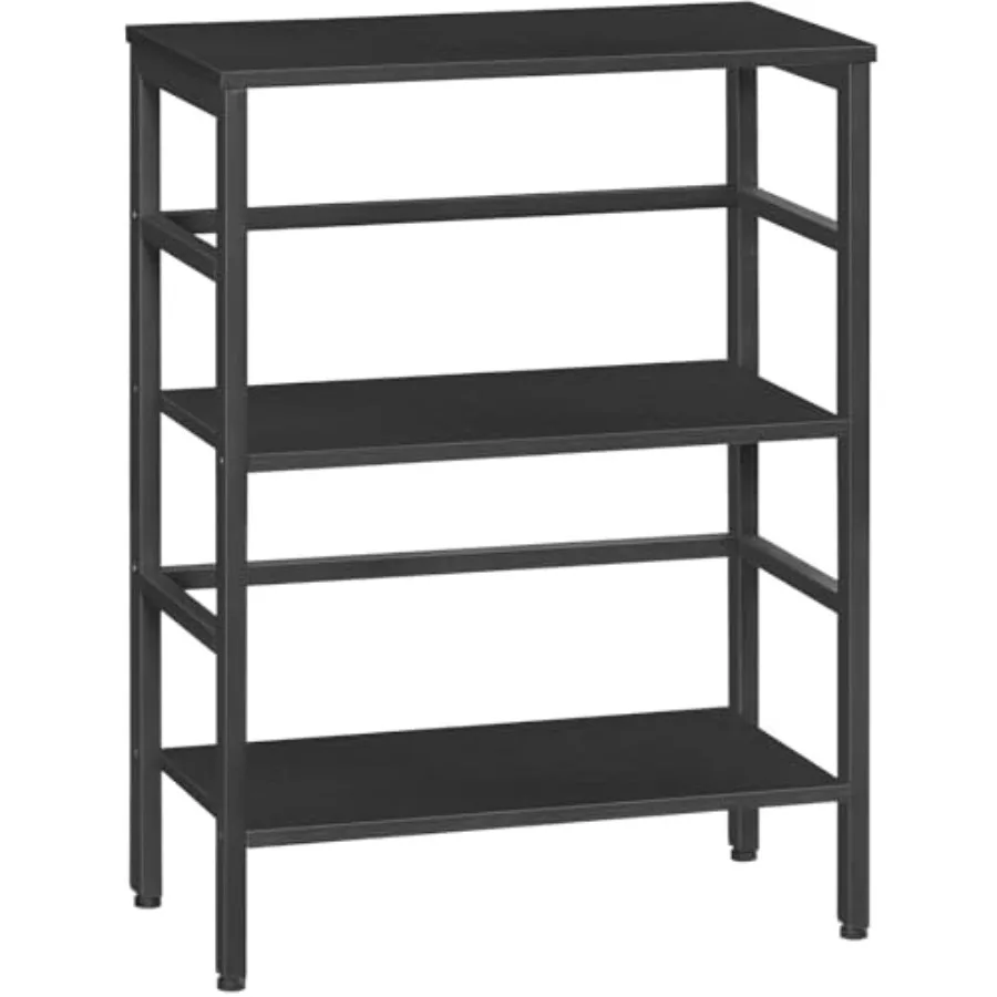 

3 Tier Bookshelf, Industrial Bookcase, Record Storage Rack with Side Fence, Wood Storage Shelf with Metal Frame, Rustic Open Di