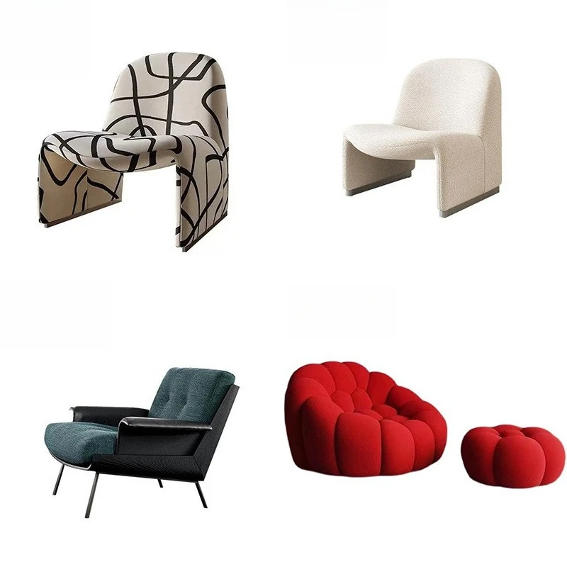 

Italian minimalist single sofa chair light luxury lazy solid wood living room bedroom leisure chair balcony recliner Internet