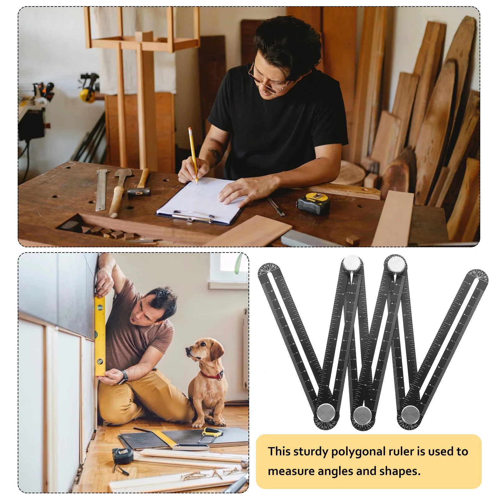 

1Pcs Punch Locating Ruler Six-Fold Tile Opening Locator Durable Wood Doweling Guide Drill Punch Template Tool Accurate