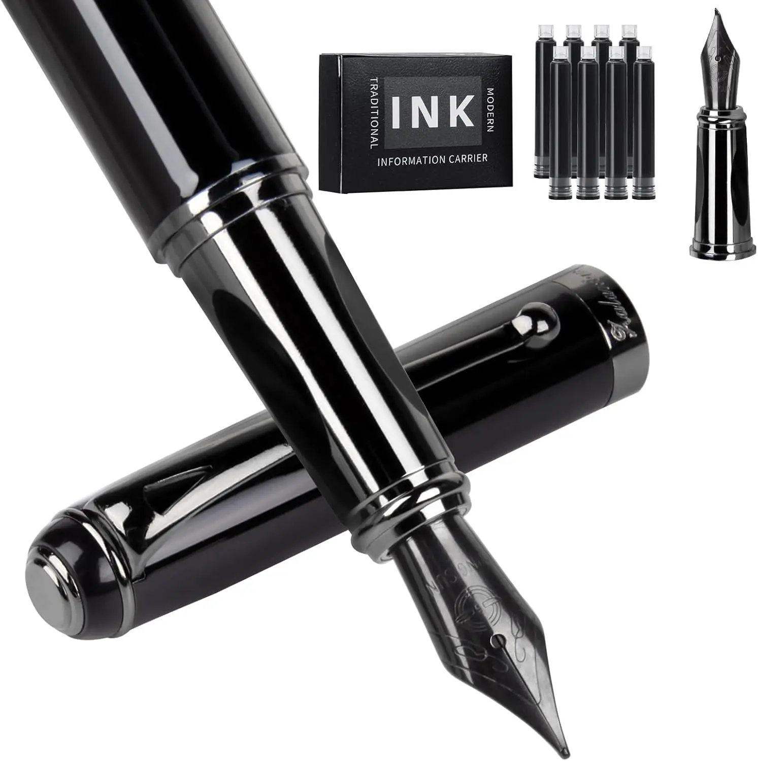 

Smooth Writing Metal Fountain Pen with Gift Case, Fine Nib, Consistent Ink Flow, Includes Calligraphy Nib and Cartridges