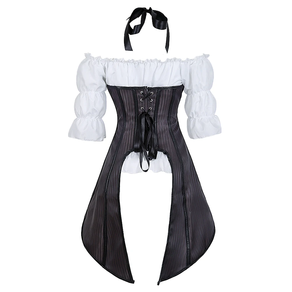 SteamPunk Sexy Corset Bustier Two Pieces White Long Straps Blouse Top Vest Corsets Pirate Lingerie Irregular Plus Size Costumes