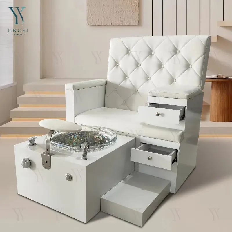 Modern Luxury Whirlpool Light Surfing Foot Spa Massage Pedicure Chair White Manicure Pedicure Station Bench For Nail Salon