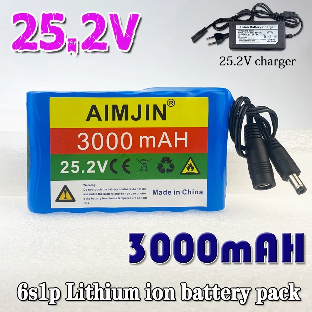 

24V 6.8Ah 18650 lithium-ion battery pack, rechargeable battery suitable for fans, LED lights, toys+BMS, free 25.2V charger