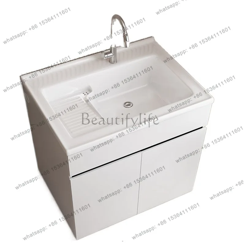 

Balcony sink basin cabinet combination small apartment ceramic laundry sink, washing machine cabinet