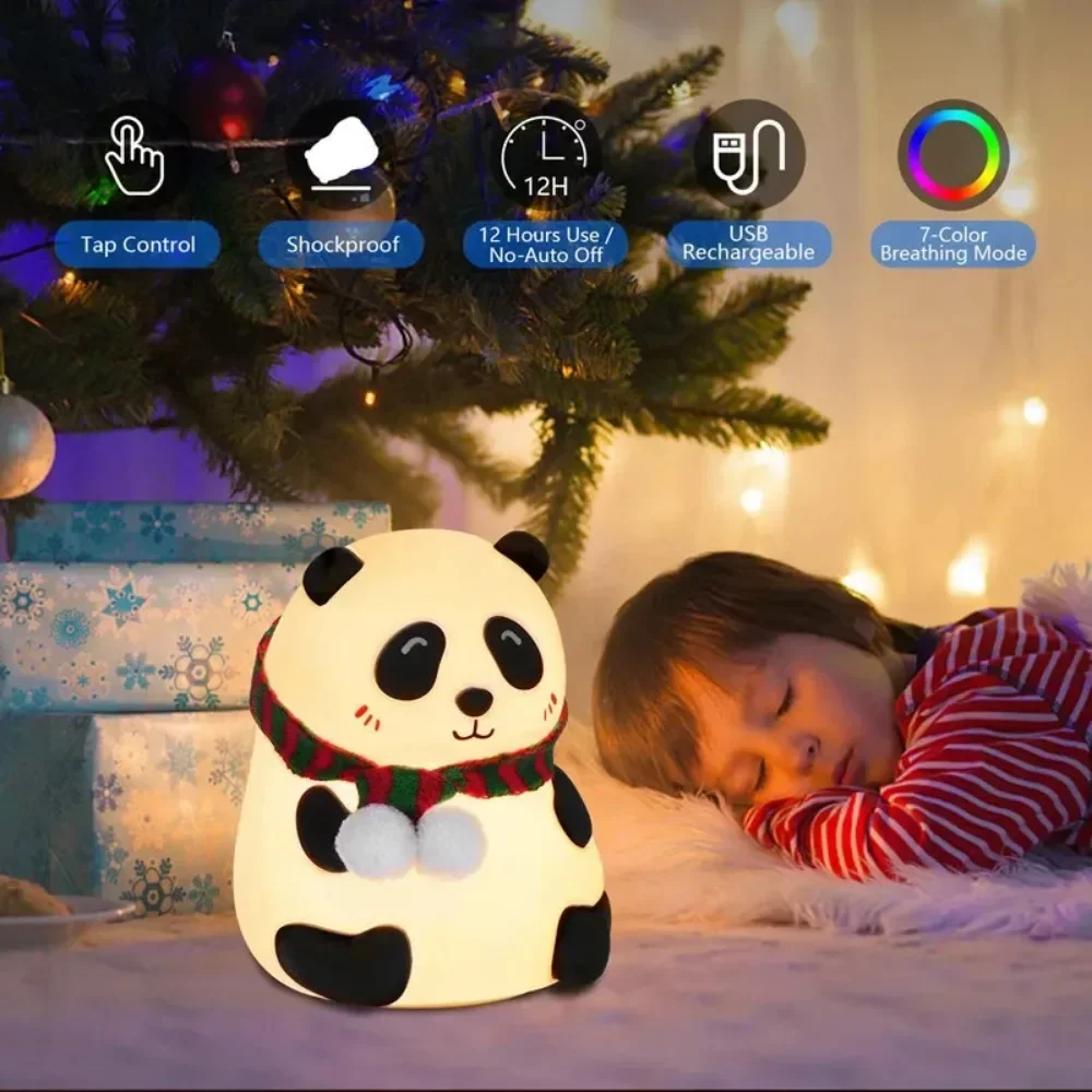 Baby Night Light Timing USB Rechargeable Panda Nursery Sleeping Lamp Portable Beside Touch Lamp for Room Decoration