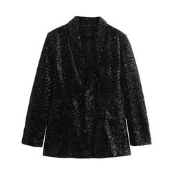 Taop&Za 2024 Spring New Product Women's Fashion and Casual Versatile Beaded Velvet Suit Coat