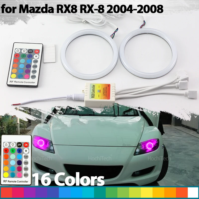 For Mazda RX8 RX-8 2004-2008 Multi-colored Cotton RGB Lights with Remote Control LED Angel Eyes Rings Car Accessories