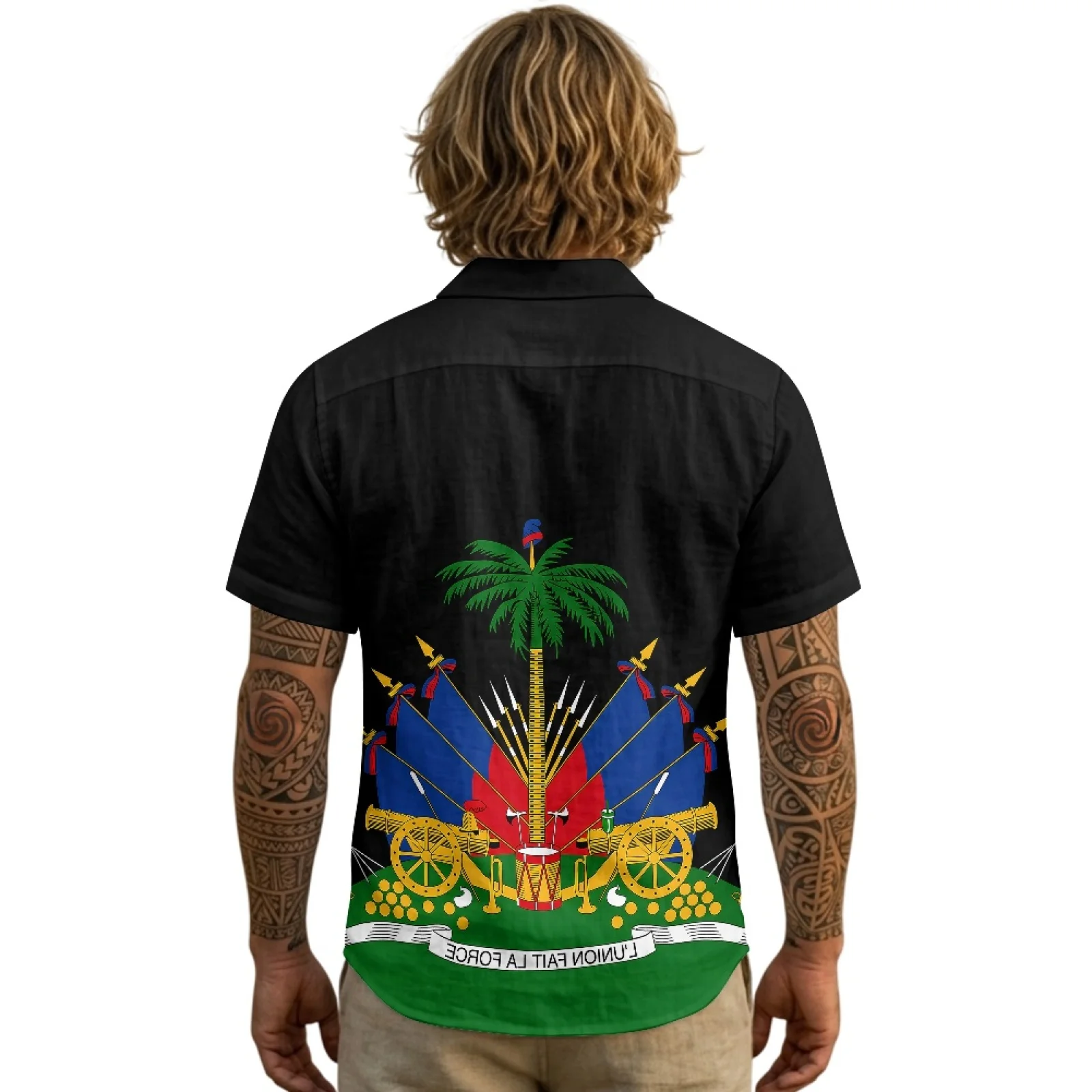 PENSTROLL Haitian Linen Style Men's T Shirt for Beach Casual Hawaiian Beach Top Mens Hawaiian Shirt
