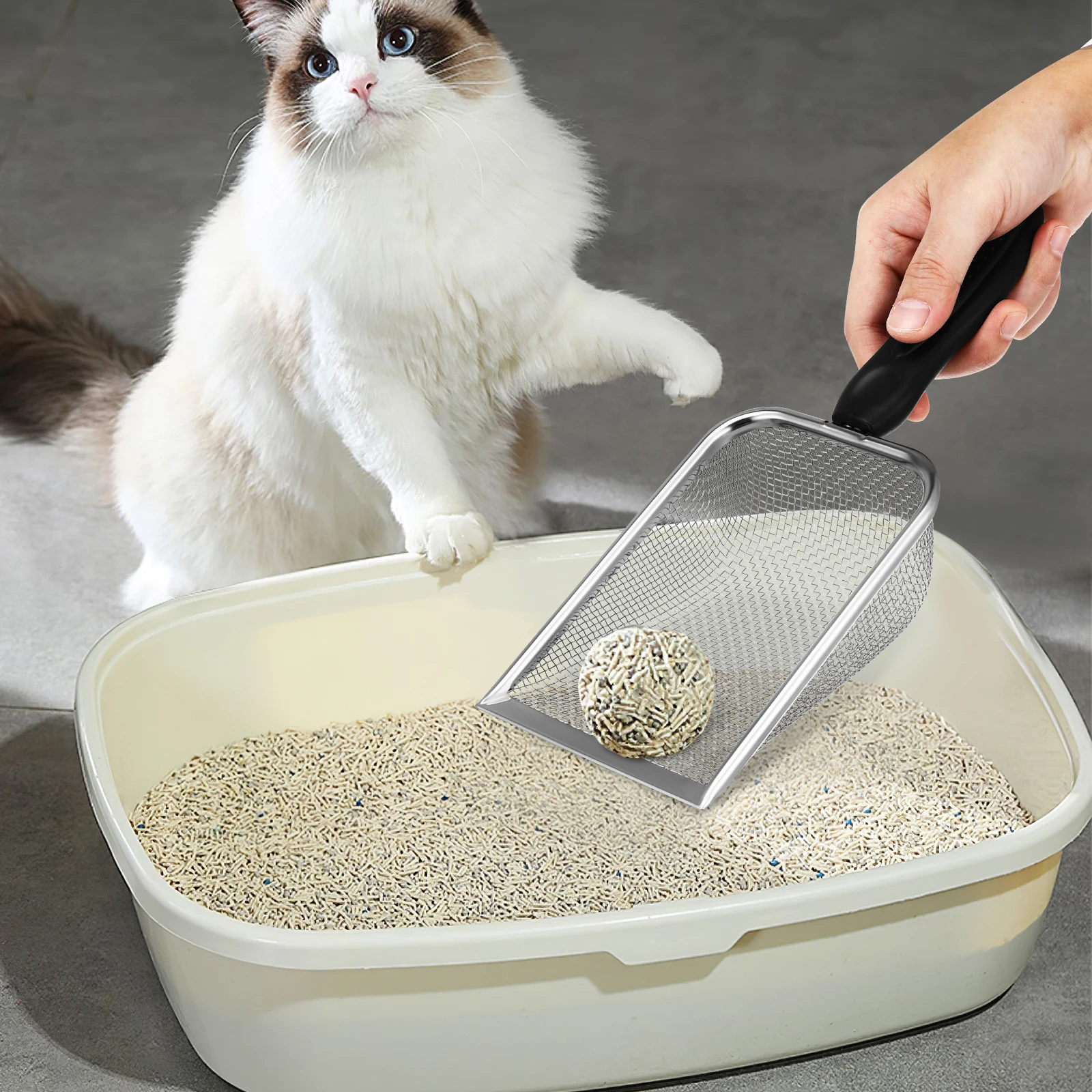 

Cat Litter Shovel Artifact Stainless Steel Fine Scooper Heavy Duty Mesh Metal Sifter Small Holes Ergonomic Handle Widely Used