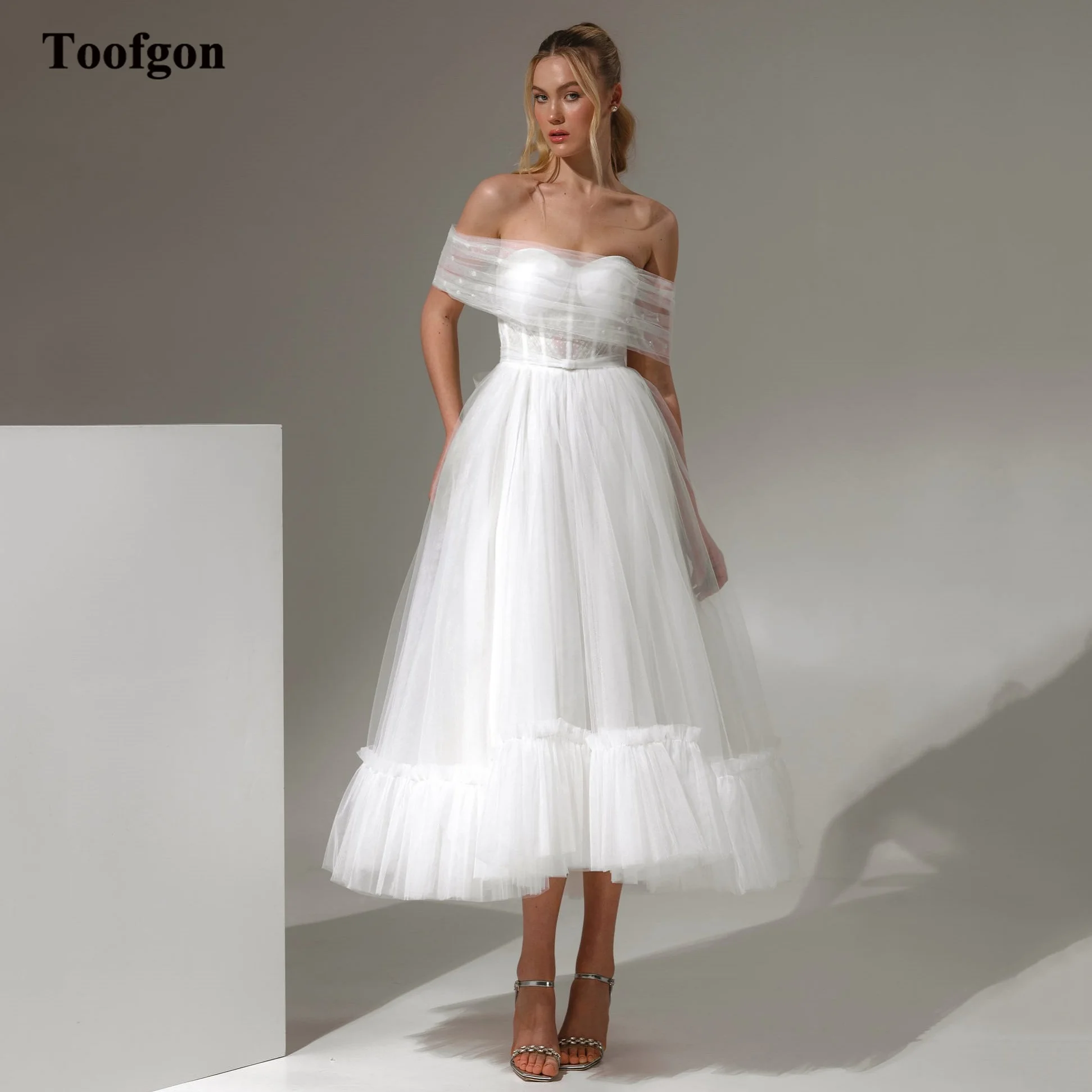 

Toofan A Line Мягкий Тюль Миди Свадебные платья Корсет Свадебное платье Свадебные фотографии Невеста Вечернее платье по индивидуальному заказу