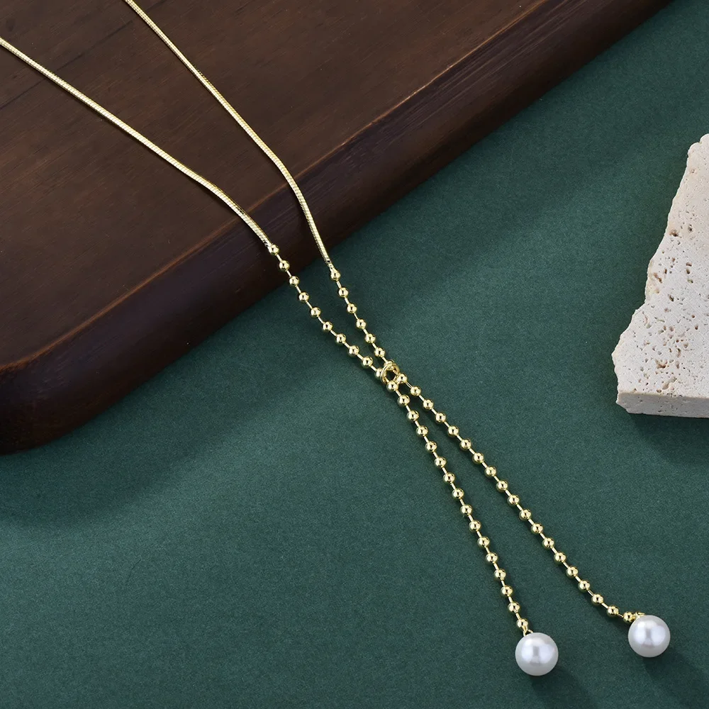 

New pendant titanium steel necklace, k gold plated fashionable sweater chain, tassel collarbone chain, high-end touch for ladies