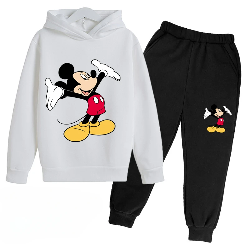 Mickey Anime Cartoon Printing Long Sleeve Pullovers Hoodie Pants Set Children Sportswear Boys And Girls Autumn Spring Streetwear