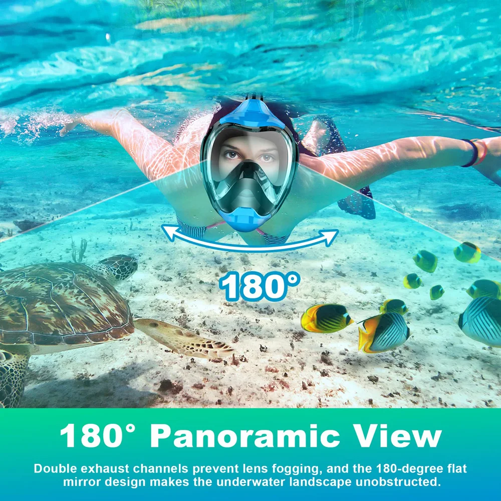 Full Face Snorkel Mask with Latest Dry Top Breathing System Detachable Camera Mount for Adults Panoramic View Anti-Leak Anti-Fog
