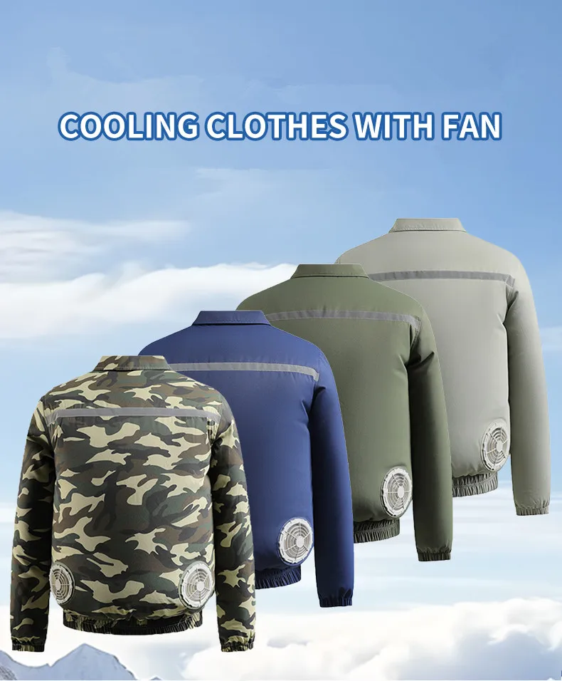 Neue lockere Sommerjacke mit Ventilator zur Schutz vor Hitzeschlag für Herren, kühlende Jacke für Arbeiten auf Baustellen im Freien (ohne Powerbank) – Detail 11