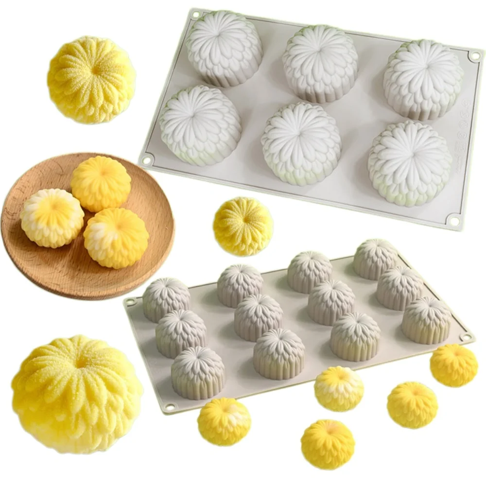 

New Arrival 6-12 Hole Chrysanthemum Shape Silicone Mousse Cake Mold French Dessert Mold Creative Jelly Chocolate Baking Tools