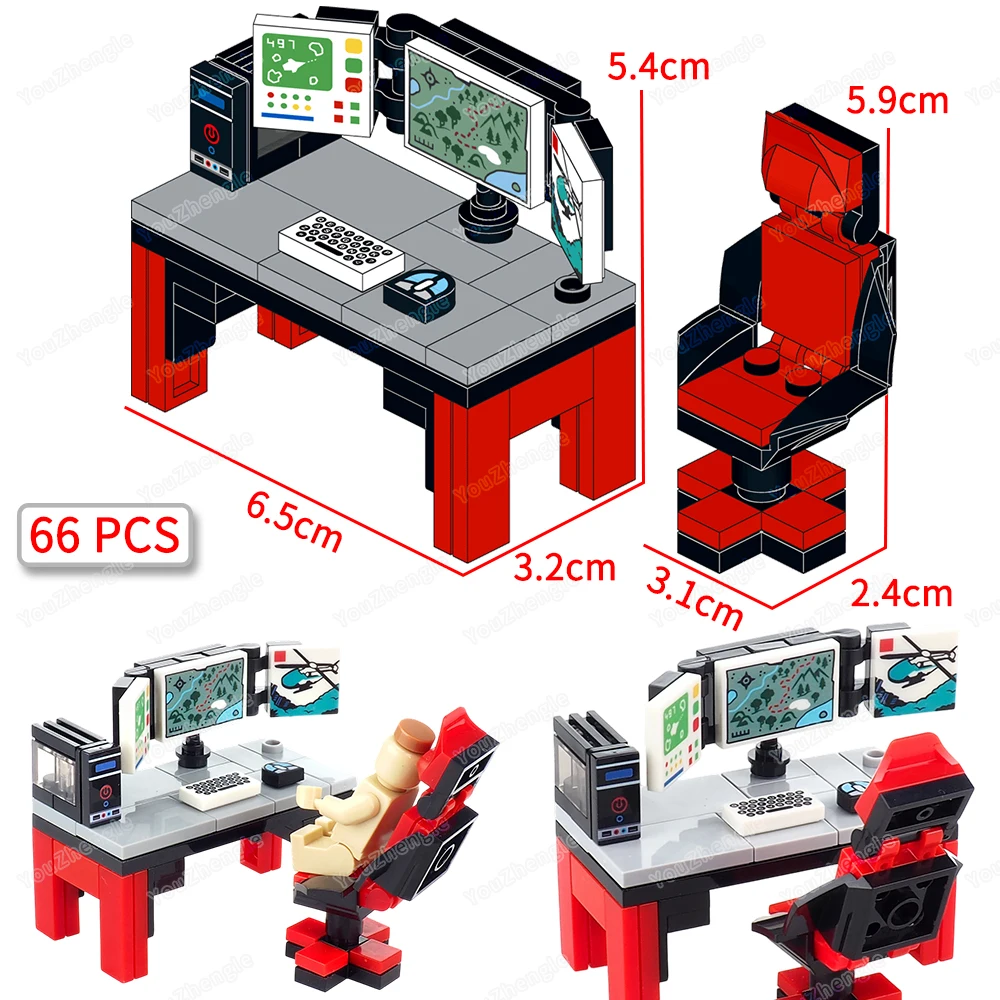 

Конкурентный строительный блок, игровой набор MOC, фигурки, компьютерный стол и стул, оборудование, комбинированная модель боевой сцены, подарки, игрушки для мальчиков