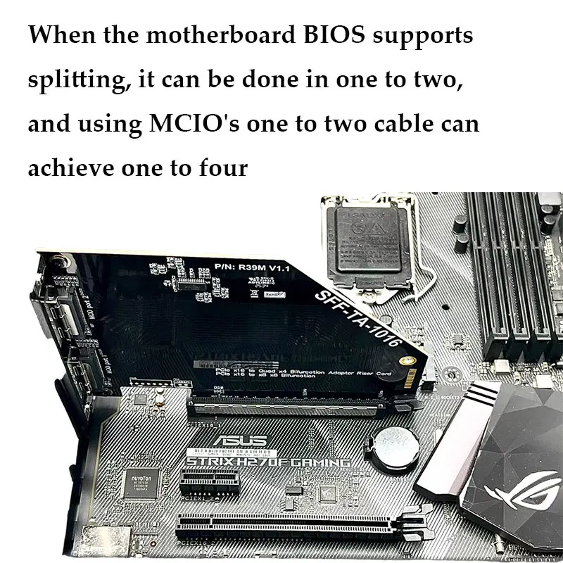 بطاقة محول ADT-Link GEN3 PCI-E 3.0 x16 إلى MCIO تدعم الهيكل الخارجي واحد إلى اثنين SFF-TA-1016 PCIE X16 إلى X8 X8 التشعب