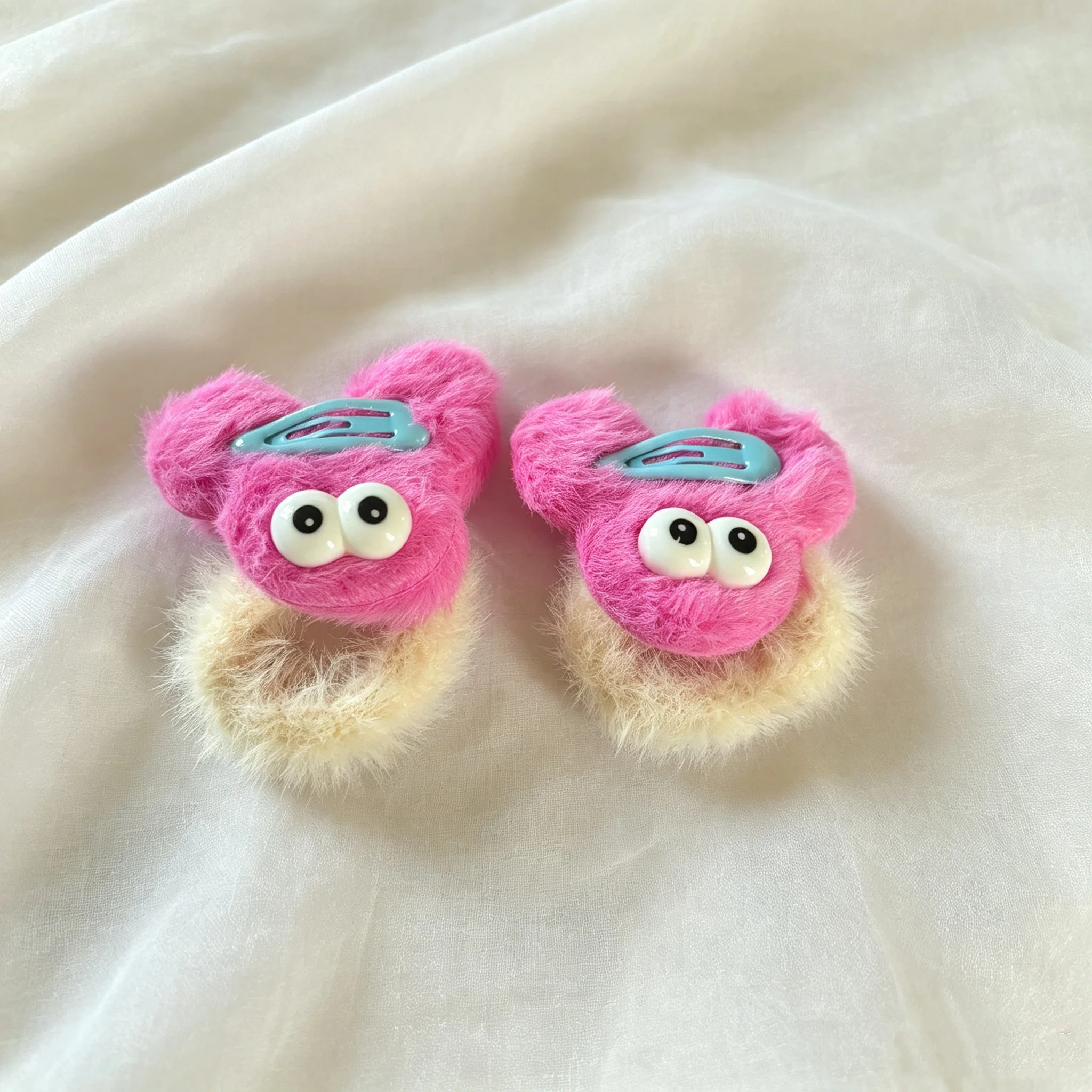 1Pair New Elastic Rope Hair Tie Big-eyed Monster For Women DIY Accessories Girls Funny Imitation Mink Plush Toy Pendant Jewelry