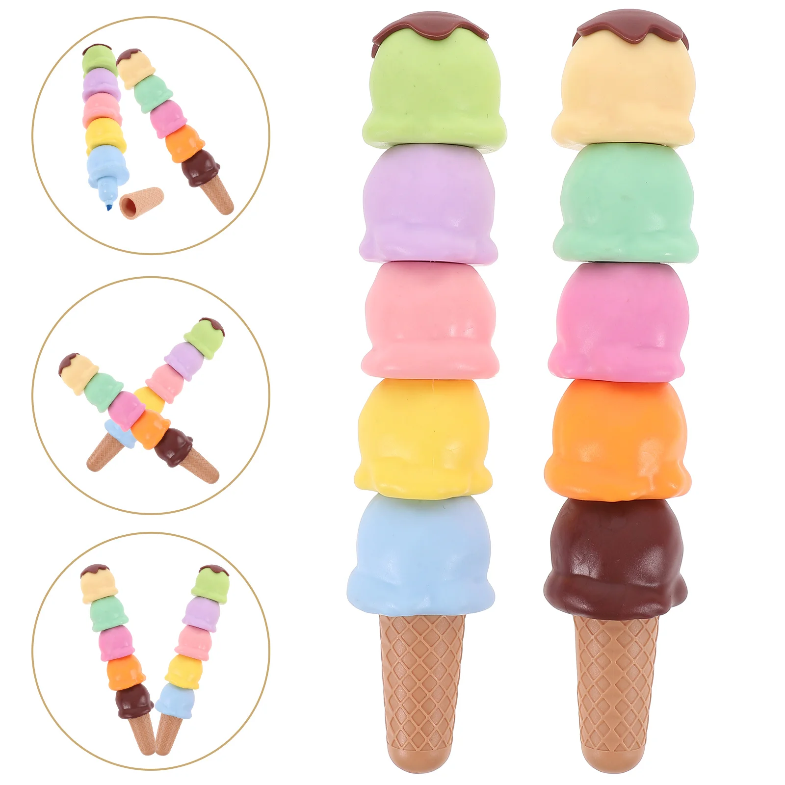 

2 Sets Compact Book Ice Cream Shaped Markers Study Highlighter Pens Student Markers stackable markers