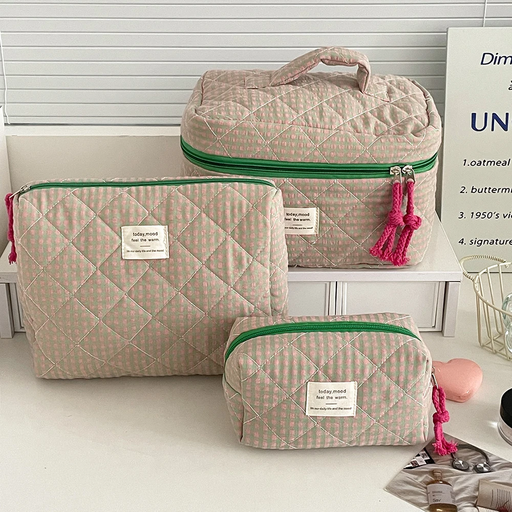 3 Bags Set Fashion Women Classic Tote Cosmetic Bag Large Capacity Travel Toiletry Makeup Organizer Pouch Ladies Quilted Bag
