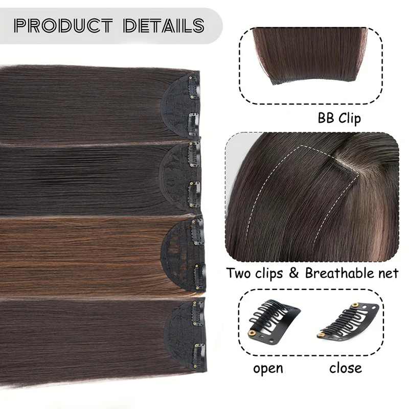 Parches de cabello invisibles con clip para aumentar volumen, extensiones de cabello para cubrir laterales y parte superior para mujer 3