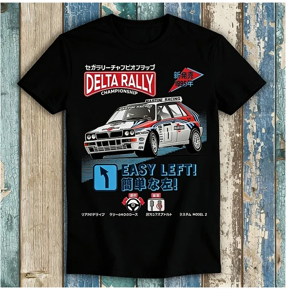 2026 New Unisex Short Sleeve T‑Shirt Vintage Delta Rally Race Car JDM‑Inspired Mixed Text Graphic Print Crew Neck Streetwear Top