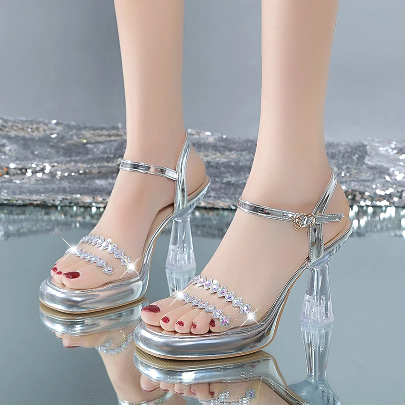 2023 Summer New Round Toe Open Toe Belt Buckle Transparent Sexy Sandals Women Comfort Solid Color High Heels Women's