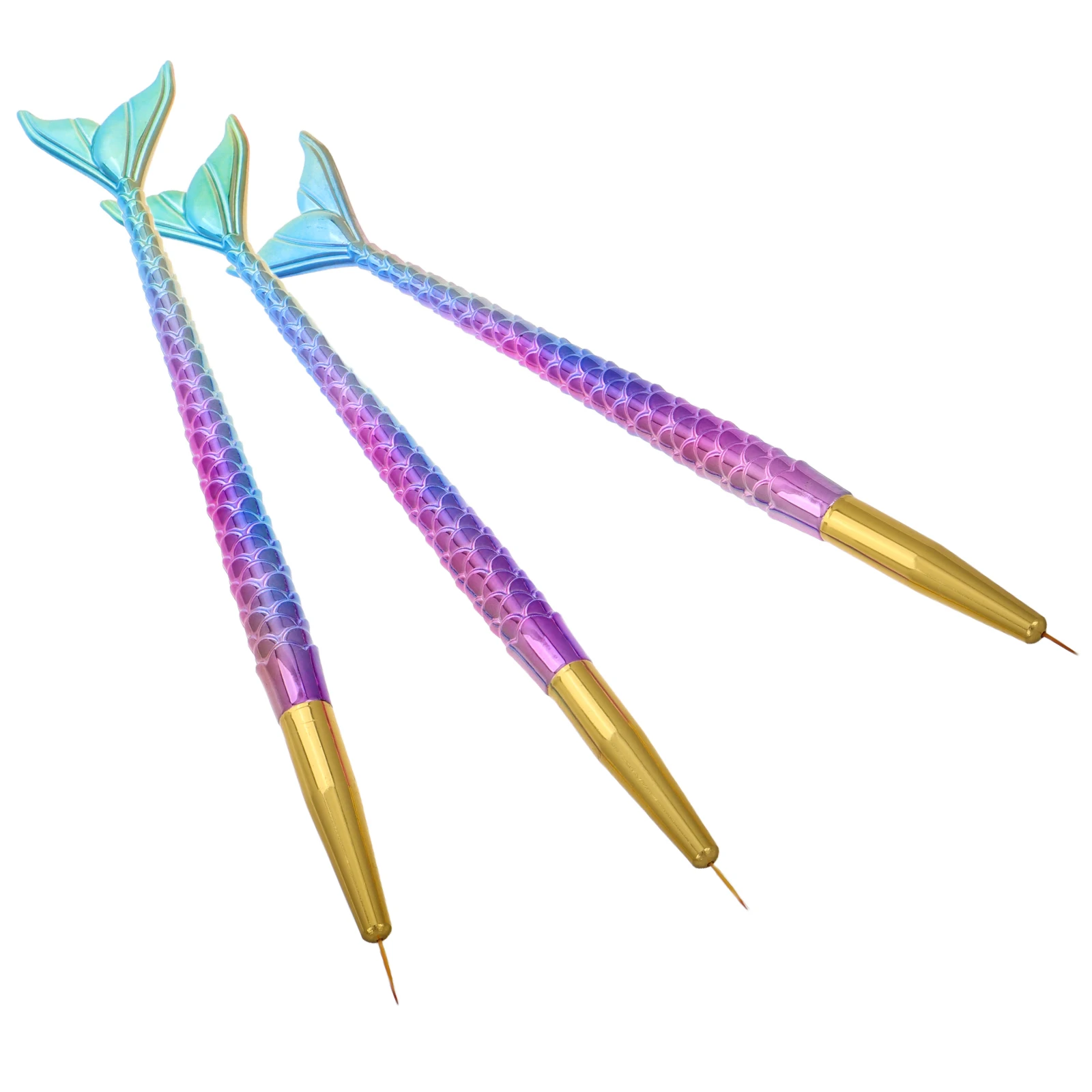 3 pezzi Set di pennelli Linea sirena Design sfumato Pennello per dettagli riutilizzabile per strumenti in gel Penne per rivestimento artistico Strumenti per punteggiare Decorazione delle unghie