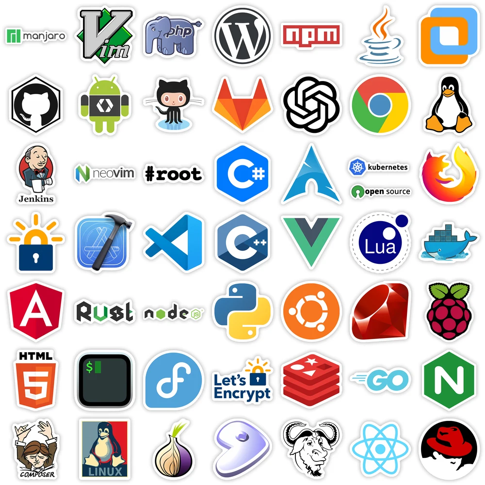 Funny Development Stickers Programming Java JS Php Docker Html Application Decorative Decal for Laptop Phone Luggage Waterproof