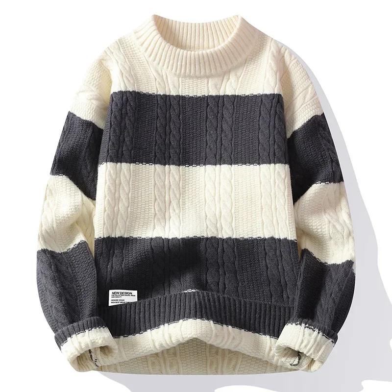 New Fashion Men Striped O-neck Sweaters Knitted Pullovers Man Outwear Loose Casual Sweaters Quality Pullovers Winter Clothing 4