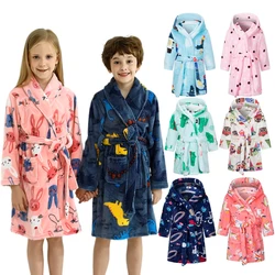 Baby Girls Boy Flannel Bathrobe Toddler Kids Cartoon Hooded Pajamas Children Soft Bath Robe Nightgown Teenager Clothing 2-12Year