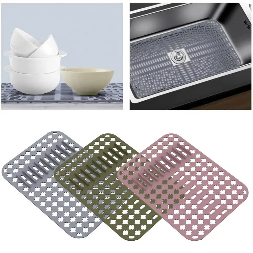 Sink Protector Easy to Clean Hollow Out Anti-slip Quick Drying with Raised Pillars Dishwashing Mat Kitchen Accessories for Daily