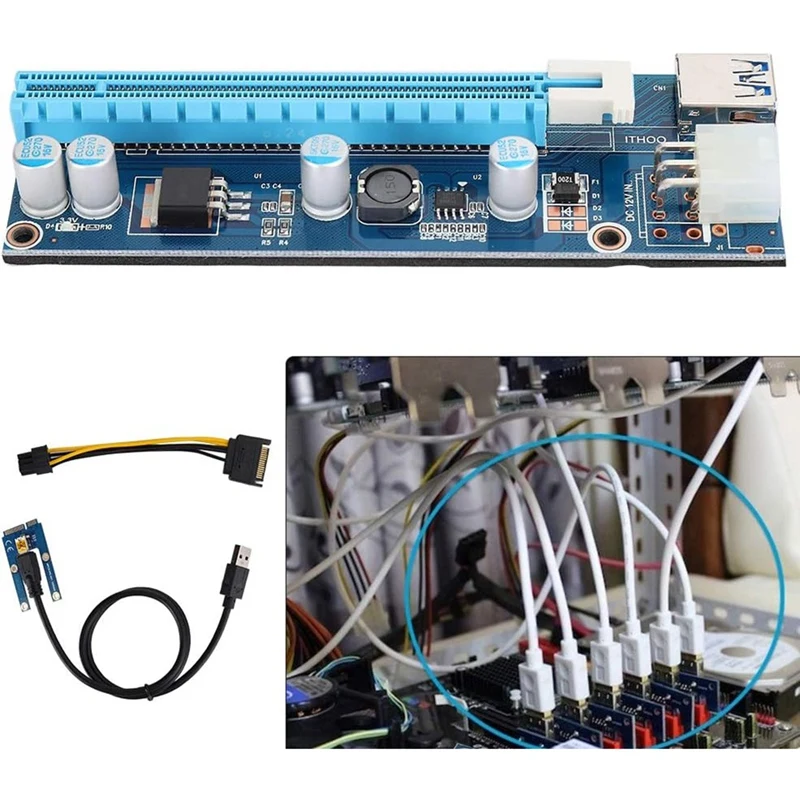 Mini PCIE 16X Adapter,PCIE To PCI Express16x Extender,With 4 Solid Capacitors And 6Pin Interface,For Video Card Mining